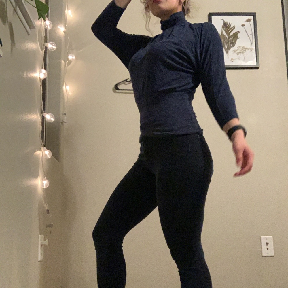 Navy turtle neck.